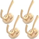 TOFIIGREM Gold Hat and Coat Hooks, 4 Pack Heavy Duty Coat Robe Hook, Metal Double Backpack Hook Wall Mounted, Towel Hooks for Bathroom Entryway Cubicle Closet Garage