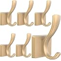 TOFIIGREM Gold Hooks for Wall Double Hooks, Heavy Duty Thick Bathroom Coat Hooks for Hanging Key Robe Hat Backpack, Wall Mount Hat Hooks Bath Towel Hooks(6 Pack, Gold)