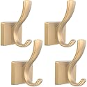 TOFIIGREM Gold Hooks for Wall, Heavy Duty Thick Aluminum Alloy Entry Coat Hooks for Hanging Key Robe Hat Backpack, Wall Mount Holder Bathroom Kitchen Garage(4 Pack, Gold)