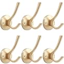 TOFIIGREM Gold Wall Hooks, 6 Pack Coat Robe Hook Heavy Duty Metal Double Bath Hook Wall Mounted, Hand Towel Hooks for Cubicle Bathroom Kitchen Closet Garage