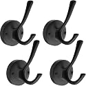 TOFIIGREM Matte Black Wall Hooks, 4 Pack Heavy Duty Coat Towel Hook Metal Double Backpack Hook Wall Mounted, Bath Towel Hooks for Entryway Cubicle Bathroom Closet Garage