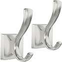 TOFIIGREM Wall Hooks Coat Hook, Towel Robe Hook for Bathroom, Entryway Mudroom Aluminum Alloy Hat Hooks for Hanging (2 Pack, Brushed Nickel)