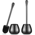 Toilet Brush and Holder, 2 Pack Toilet Bowl Brush with Long Handle, Easy to Hide, Drip-Proof, Easy to Assemble, Deep Cleaning Black