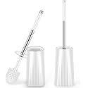 Toilet Brush and Holder Set, 2 Pack Toilet Bowl Brush with Stainless Steel Handle, Drip-Proof, Easy to Clean for Bathroom White