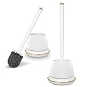 Gold Toilet Brush and Holder Set 2 Pack, Long Handle Bowl Scrubber, White