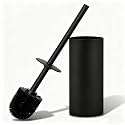 Toilet Brush and Holder Set, NEWRAIN 304 Stainless Steel Toilet Brush with Long Brush Handle, Matte Black Toilet Scrubber and Covered Holder, Round Design Sturdy and Space Saving, Covered Brush