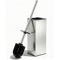 Toilet Brush and Holder Set, NEWRAIN Stainless Steel Toilet Brush with Long Brush Handle, Brushed Gold Toilet Scrubber and Covered Holder, Square Design Sturdy and Space Saving, Covered Brush
