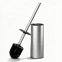 Toilet Brush and Holder Set, NEWRAIN Stainless Steel Toilet Brush with Long Brush Handle, Brushed Nickel Toilet Scrubber and Covered Holder, Round Design Sturdy and Space Saving, Covered Brush