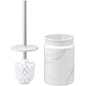 Toilet Brush and Holder Set - Toilet Bowl Brush and Holder with Sturdy Bristles for Thorough Cleaning - Concealed White Bathroom Accessories Toilet Cleaner Brush for Bathroom (Marble Look)
