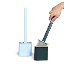 Toilet Cleaner Brush with Holder Stand Slim Flex Toilet Brush Anti-drip Set Toilet Bowl Cleaner Brush, No-Slip Long Handle Soft Silicone Bristle Clean Toilet Corner Easily (Plain)