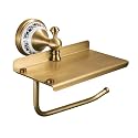 Toilet Paper Holder with Phone Shelf, Bathroom Toilet Paper Roll Holder Antique Bronze Brass Wall Mounted Bathroom Hardware Accessories,Porcelain Design