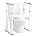 Toilet Safety Rails for Seniors -440lb Heavy Duty, Adjustable Height & Width, No Drilling Toilet Assist Frame with Large Oval Base & Night Light Grips for Elderly, Disabled & Handicap
