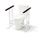 Toilet Safety Rails for Seniors - Toilet Safety Frame with Dual Pillars, Waterproof Nighttime Reflective Base, 3-Speed Height Adjustment (Brown, Double Pillar)