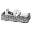 Toilet Tank Topper Paper Basket Multiuse Hand Woven Plastic Wicker Basket Bins with Divider for Shelves Rustic Farmhouse Bathroom Decor Countertop Organizer Storage