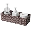 Toilet Tank Topper Paper Basket Multiuse Hand Woven Plastic Wicker Basket Bins with Divider for Shelves Rustic Farmhouse Bathroom Decor Countertop Organizer Storage