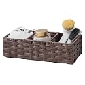 Toilet Tank Topper Paper Basket Multiuse Hand Woven Plastic Wicker Basket Bins with Divider for Shelves Rustic Farmhouse Bathroom Decor Countertop Organizer Storage