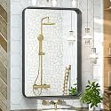 TokeShimi 20 x 30 Inch Matte Black Bathroom Wall Mirror Vanity Metal Frame Round Corner Rectangular for Home Decor Living Room Entryway (Horizontal/Vertical)