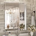 TokeShimi 24 x 32 Inch Brushed Silver Bathroom Mirror for Wall Brushed Brass Metal Rounded Corner Rectangle Mirror Metal Frame Deep Set Design Hangs Horizontal Or Vertical