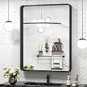 TokeShimi 30 x 36 Inch Black Bathroom Mirror for Wall Vanity Mirror with Non-Rusting Aluminum Alloy Metal Frame Rounded Corner for Modern Farmhouse Home Decor (Horizontal/Vertical)
