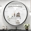 TokeShimi 40 Inch Round Black Bathroom Mirror for Wall with Non-Rusting Aluminum Alloy Brushed Matte Metal Frame for Modern Minimalist Farmhouse Home Decor