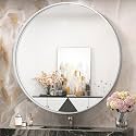 TokeShimi 40 Inch Round Silver Bathroom Vanity Mirror for Wall with Non-Rusting Aluminum Alloy Brushed Matte Metal Frame for Modern Minimalist Farmhouse Home Decor