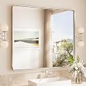 TokeShimi 40x30 Brushed Nickel Bathroom Wall Mirror Vanity Metal Frame Round Corner Rectangular for Home Decor Living Room Entryway (Horizontal/Vertical)