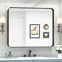 TokeShimi 42x36 Black Bathroom Mirror for Wall Vanity Mirror with Brushed Metal Frame Non-Rusting Aluminum Alloy for Modern Farmhouse Bedroom Living Room Decor (Horizontal/Vertical)