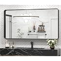 TokeShimi 48 x 24 Inch Wall Mirror Black Bathroom Vanity Mirror with Metal Frame Aluminum Alloy Rounded Corner for Modern Farmhouse Wall Decor 1”Deep Set Design (Horizontal/Vertical)