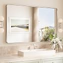 TokeShimi 48x30 Brushed Nickel Bathroom Wall Mirror Vanity Metal Frame Round Corner Rectangular for Home Decor Living Room Entryway