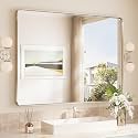 TokeShimi 48x36 Brushed Nickel Bathroom Wall Mirror Vanity Metal Frame Round Corner Rectangular for Home Decor Living Room Entryway