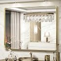 TokeShimi 48x36 Inch Brushed Gold Bathroom Vanity Mirror for Wall with Non-Rusting Aluminum Alloy Metal Frame Rounded Corner for Farmhouse Modern Home Decor (Horizontal/Vertical)