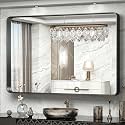 TokeShimi 60 x 40 Inch Black Bathroom Mirror for Wall with Non-Rusting Aluminum Alloy Metal Frame Rounded Corner Rectangle Mirror for Modern Farmhouse Home Decor Mirror(Horizontal/Vertical)