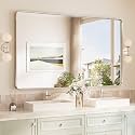 TokeShimi 60x36 Brushed Nickel Bathroom Wall Mirror Vanity Metal Frame Round Corner Rectangular for Home Decor Living Room Entryway