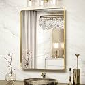 TokeShimi Bathroom Mirror for Wall 24 x 30 Inch Gold Brushed Brass Metal Rounded Corner Rectangle Mirror Wall Mirror in Metal Frame