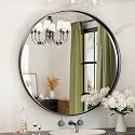 TokeShimi Black Round Mirror 30 Inch Black Circle Wall Mirror Non-Rusting Aluminum Alloy Brushed Matte Metal Frame Round Bathroom Mirror for Modern Minimalist Home Decor