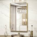 TokeShimi Gold Bathroom Mirror - 24 x 36 Inch Metal Rounded Corner Rectangle Mirror - Hangs Horizontal Or Vertical - Rustic Finish
