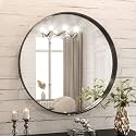 TokeShimi Round Black Mirror 24 Inch for Wall Decor Black Circle Bathroom Mirror with Non-Rusting Aluminum Alloy Brushed Matte Metal Frame for Modern Minimalist Farmhouse Home Decor
