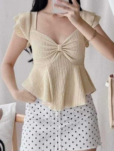 tokyo talkies casual regular sleeves solid women beige top