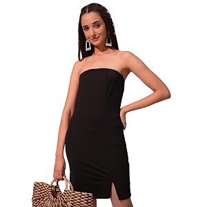 Tokyo Talkies Womens Sleeveless Strapless Solid Dresses