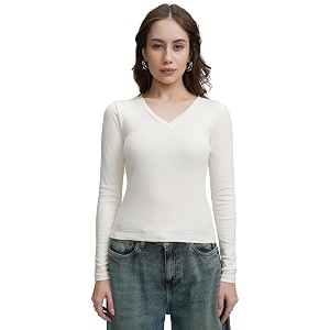 Tokyo Talkies Womens V-Neck Fitted Top