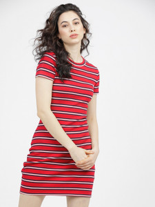 tokyo talkies women a-line red midicalf length dress