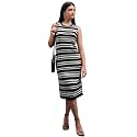Tokyo Talkies Women Tofu & Jet Black Sleveless Striped Sheath Sweater Dress