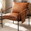 TOLVIN Modern Accent Chair, Comfy Armchair, Waterproof Living Room Chair with Storage Pocket,Upholstered Lounge Chairs with Metal Frame for Reading Nook, Bedroom, Dorm, Office, Brown