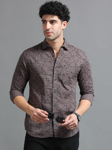 Tom Mackler Men Printed Casual Brown Shirt