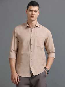 Tom Mackler Men Solid Casual Beige Shirt