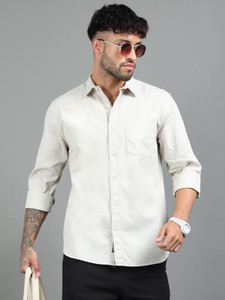 Tom Mackler Men Solid Casual Cream Shirt
