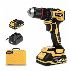 tomahawk tid-3628 20v brushless cordless drill machine with impact function  80nm torque  13mm metal chuck  20ah dual battery  drill screwdriver amp impact for home amp professional use