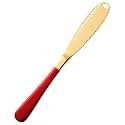 Butter Knife - 3-in-1 Stainless Steel Butter Knife Spreader Serrated Edge with Curling Holes – For Bread, Cheese, Jam – Easy to Clean – Gold-Red Handle