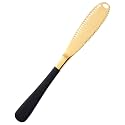 Butter Knife - 3-in-1 Stainless Steel Butter Knife Spreader Serrated Edge with Curling Holes – For Bread, Cheese, Jam – Easy to Clean – Gold-Black Handle