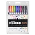 Tombow 56429 Fudenosuke Color Brush Pen, 10-Pack. Hard Tip Fudenosuke Brush Pens in Multi Colors for Calligraphy and Art Drawings